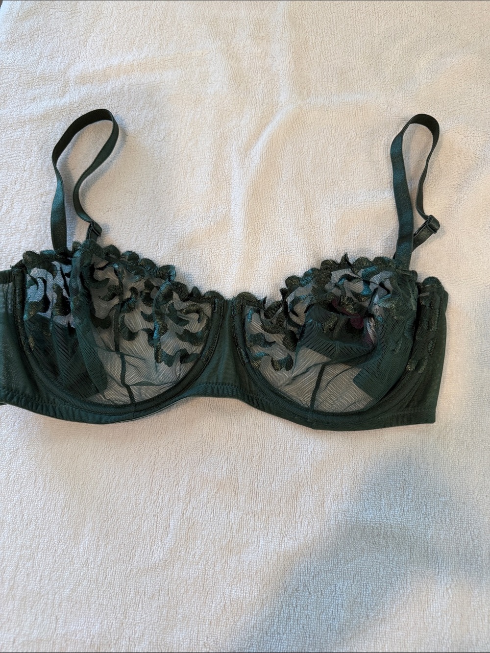 Adore Me Sheer Floral Embroidered Bra in Dark Green